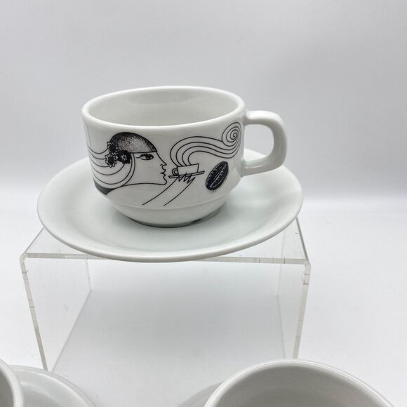 Art Deco inspired espresso cup and saucer set of 4 Flapper demitasse Brazil - Picture 2 of 10